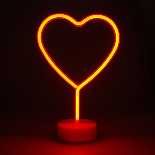 simpa LED Novelty Neon Light - HEART RED - Choose from various designs & colours - Ideal for your home, office desk or as a gift - USB power cable included. Uses 3 x AA Batteries Not Supplied