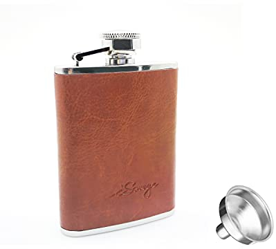 iSavage 3oz Brown Leather Wrapped Hip Flask with a Funnel 18/8 Stainless Steel-YM102