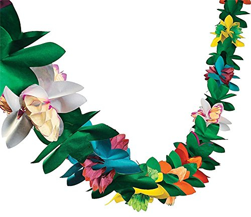9 Feet Long Tropical Multicolored Paper Tissue Garland Flower Banner for Luau Hawaiian Party Supplies(1-Pack)