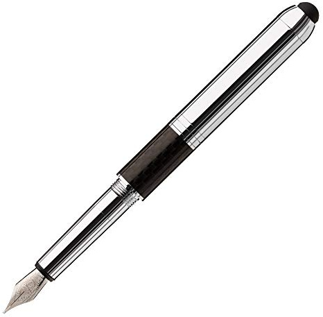 Füller mit Stempel – Heri Promesa Füllfederhalter & Touchpen, Silber | 3-in-1 in Silber: Füllfederhalter, Stempel für 3 Zeilen und Touchpen – Ganzmetallgehäuse, Modell 80300