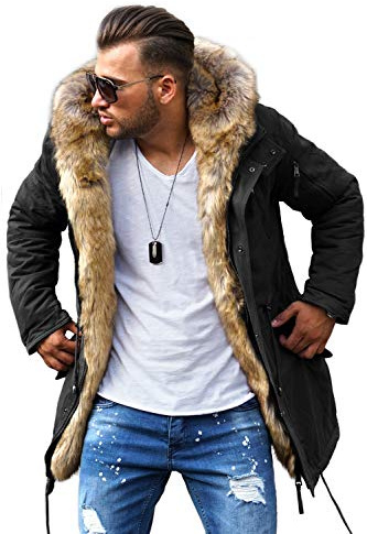 Rello & Reese Winter Parka mit Fell-Imitat Jacke Mantel MJ-7250 Schwarz, XXL