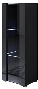 MB Muebles Bonitos, Vetrina Con Piedini 2cm Luke V2, LED, Melamina, Finitura, Finitura Lucida, Nero, 40x128x29cm