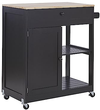 Beliani Moderner Servierwagen mit Schublade Schrank Ablage Landhausstil schwarz Trapani
