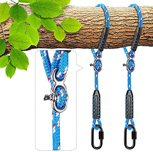 BeneLabel 2er Schaukel Befestigung Baum, 100cm Hängematte Aufhängung Seil Einstellbar Hängesessel Gurt mit Karabiner Baumschaukel Nestschaukel Balkenbefestigung, 454kg/10mm Durchmesser, Blau