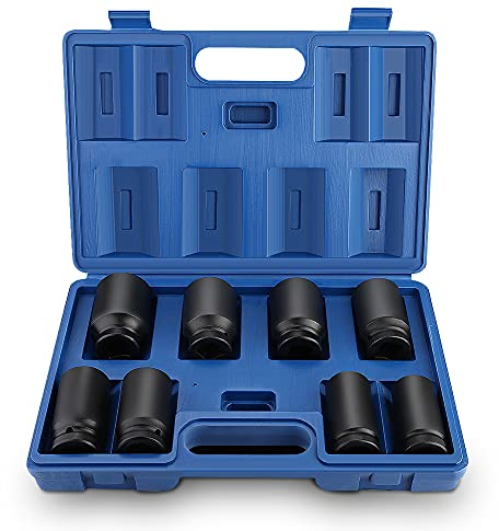 lyrlody Juego de 8 Piezas Vasos de Impacto 3/4 Profesional, Juego de Llaves de Vaso de Impacto,Set de vasos para atornilladora de impacto 24—38mm con Maletín Azul