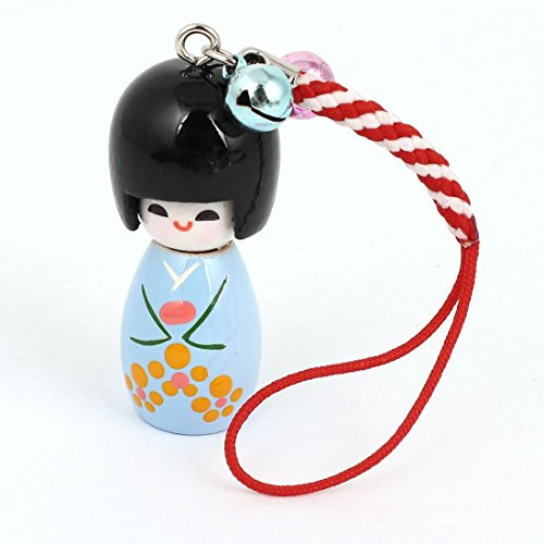 N/A - Campanelle giapponesi Kokeshi con ciondolo con cinturino rosso per telefono cellulare MP3