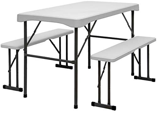 AMANKA Bierzeltgarnitur für 4 Personen - 112 x 61 cm Esstisch Set mit 2 Bänken - Kunststoff Weiß