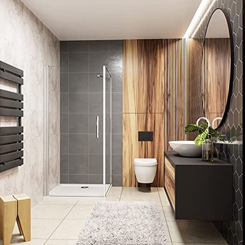 Mato Box Doccia Angolare Alto 187 cm Porta Battente Fissa Parete Laterale 100x80 cm Vetro 6mm Temperato Anticalcare con Barra Stabilizzatrice Angolare da 45 cm
