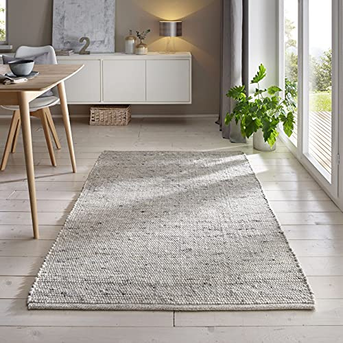 Taracarpet Gewalkter Handwebteppich Helsinki aus hochwertiger Schurwolle hergestellt in der EU fürs Wohnzimmer, Esszimmer, Schlafzimmer und die Küche geeignet 160x230 cm hellgrau meliert