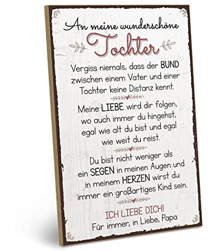 ARTFAVES® Wandbild Holzschild mit Spruch - An meine wunderschöne Tochter - Papa - Türschild Retro Vintage Deko Bild Geschenk - Tochter, Papa, Liebe