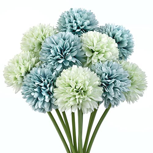 Louiesya Künstliche Blumen, 10 Stück, künstliche Blumen, Seide, Chrysanthemenball, Hortensien, Brautschmuck, Hochzeitsstrauß für Zuhause, Garten, Party, Hochzeit, Dekoration (blaugrün, 10 Stück)