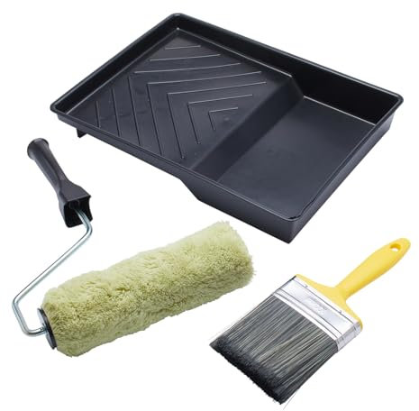 ProDec 9 inch x 1.75 4 Piece Masonry Paint Roller, Frame, 4 Brush and Tray Set, Heavy Duty Paint Roller Set for Painting with Smooth and Textured Masonry Paints on Exterior Walls, 9