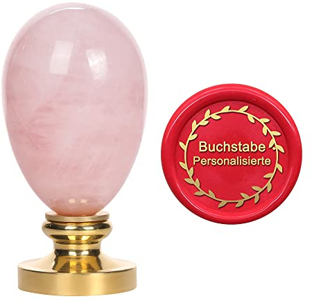 Mogokoyo Siegelstempel Personalisiert Wachs Stempel mit Edelstein Griff Kundenspezifische Gravur Foto Logo Stempel für Hochzeit Einladung (Rosenquarz, Alphabet Kundenspezifische Gravur)