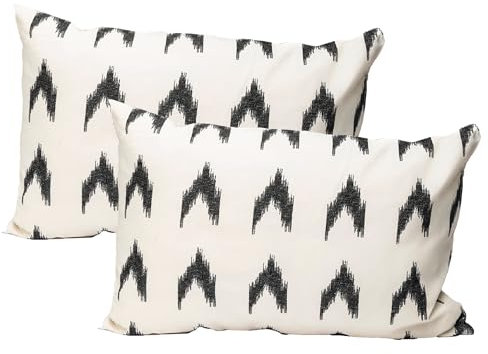 TRESMESTRES Fundas de Cojines para Cama Decorativos - Estilo Mediterráneo, Colorido, Ikat - Cubiertas de Cojines Decorativas para Cama - Funda de Cojín 50x70 cm - Set de 2, Negro