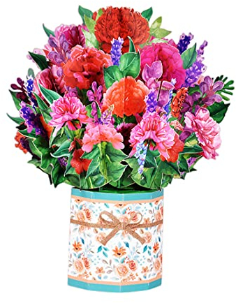 Pop-Up Blumenkarte für Mama, 24,8 x 24,8 cm 3D Blumen Klappkarte zum Muttertag, Blumenstrauß Karte mit blanko-Umschlag für Geburtstag, Muttertag, Jahrestag (Nelke)