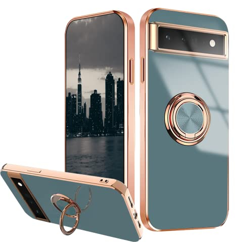 Kompatibel mit Pixel 6A Hülle Silikon TPU,Handyhülle Google Pixel 6A Stoßfesten Ultra Dünn Überzug Schutzhülle mit Magnetische Ring (Grau)