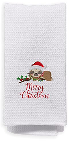 NEGIGA Merry Christmas Faultier Lightning Hut, wiederverwendbar, Waffelgewebe, Geschirrtücher, 61 x 40,6 cm, lustiges Faultier, Weihnachtsdekoration, dekorative Geschirrtücher zum Kochen, Trocknen,