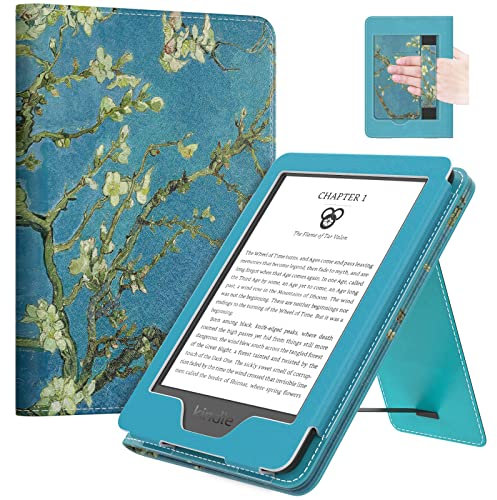 MoKo Hülle für den Neuen 6 Kindle (11. Generation, 2024/2022 Release)/(10./8. Generation, 2019/2016), Ultraleichte PU-Schutzhülle mit Auto Wake/Sleep für Kindle 2024, Aprikose Blume