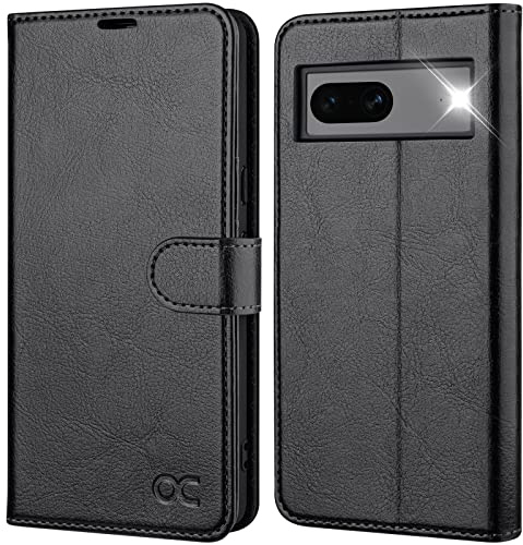 OCASE Leder Hülle für Google Pixel 7 Handyhülle Stoßfeste Schwarz