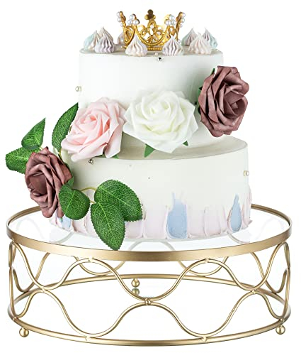 NUPTIO Gold Cake Stand Round : Acrylic Stands 30cm Diameter Geometric Metal Afternoon Tea Dessert Display Cup Cakes Tray with Acrylic Panel for Wedding Birthday Party Baby Shower Christmas Decorations