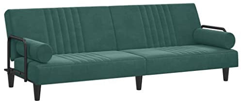 vidaXL Schlafsofa mit Armlehnen, Sofa mit verstellbaren Rückenlehnen, Couch für Wohnzimmer, Schlafcouch Bettsofa Sofabett, Dunkelgrün Samt