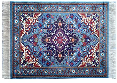 Inusitus Schönes orientalisches Teppich-Mauspad, Miniatur-Teppich-Computer-Mauspad, rutschfest, Elegantes Bürozubehör, Blau