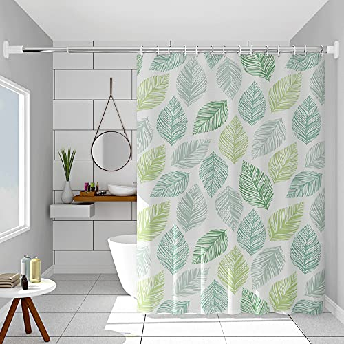 Vllcsla Rideau de Douche 200/240 Drop 180x200 cm, PEVA Long Rideau de Douche, Imperméable Feuilles Vertes Rideaux de Douche, Résistant à Moisissure Vertes Rideaux de Salle de Bain, avec Crochets