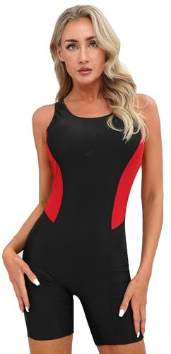 dPois Rush Guard Maillot de Bain 1 Pièce Shorty Femme Tankini Plage Piscine Bikini Monokini Short Sport Combinaison de Plongée Surf M-XXL B Rouge L