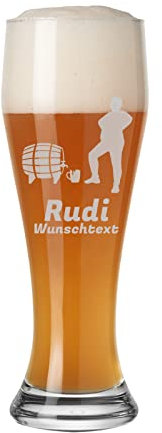 LUXENTU Weizenbierglas 0,5 Liter mit Gravur, 1 Stück, Weißbierglas mit persönlicher Namengravur & Kneipen-Motiv, Spülmaschinenfest, Bierfass