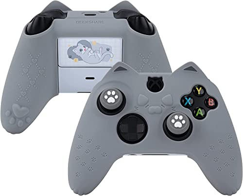 GeekShare Cat Paw Controller Skin für Xbox One, rutschfeste Silikonhülle, kompatibel mit Xbox One S/X Controller mit 2 Cat Paw Daumengriffkappen, grau