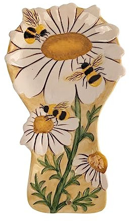 Blue Sky Clayworks Flower and Honey Bee Spoon Rest, 7.75-inch Length, Kitchen Accessories