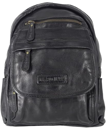 Rucksack Damenrucksack Frauen von Hill Burry | Elegant Leder für Damen | Daypack Vintage Cityrucksack Rucksackhandtasche | Lederrucksack Echtleder | Waschleder Daypacks schwarz black
