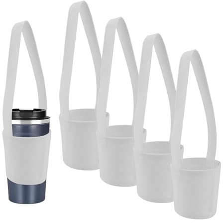 5 Pezzi Cupholder, SRJQXH Portabicchieri Portatili, Borsa per Tazze, Adatto per la Maggior Parte Delle Tazze da Caffè e Delle Bottiglie per Bevande (Bianco)