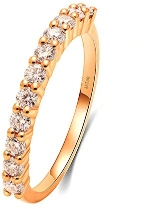 Lieson Trauringe Damen, Rosegold Ringe Frauen 750 18K Vorsteckring Rund Moissanit mit 0.03ct Freundschaftsringe Rotgold Gr. 65 (20.7)