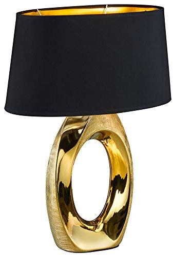 etc-shop Tischlampe Gold Keramik Tischleuchte, LED Warmweiß 5W 470lm, Textil-Schirm Schwarz, Design Nachttischlampe, Leselampe, H 52 cm