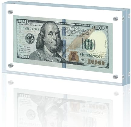 Dollarschein-Rahmen, Acryl, Dollarscheinhalter, 9,9 x 20,8 cm, verdickter Rahmen für Dollarscheine, Vitrine, Magnet, Geldschein, Ständer, für Geld, Ticket, Bild, Fotos, Vitrine