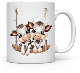 MAXIKIWI - Taza de café o té de cerámica suave y duradera para el hogar u oficina - Perfecta para cualquier ocasión - Pareja de vaca - 350ml