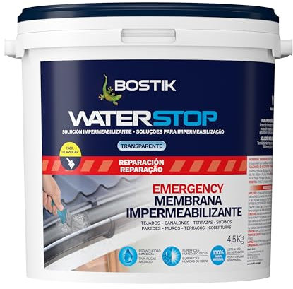 BOSTIK Waterstop Impermeabilizante de Reparación Transparente - Estanqueidad Inmediata, Superficies Húmedas o Secas, sin Imprimación, Multimaterial, Fácil de Aplicar, Interior y Exterior, Bote 4,5 kg