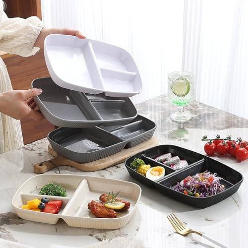 FunkySun Lot de 4 assiettes plates en polypropylène de qualité supérieure, assiettes divisées à 3 compartiments, assiettes incassables, vaisselle de camping, assiettes en plastique, légères pour