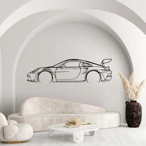 Auto Silhouette GT3 Side Metall Wandbild - für Porsche Fans - Klassisches Design, Perfekt für Wohnzimmer, Büro und Garage