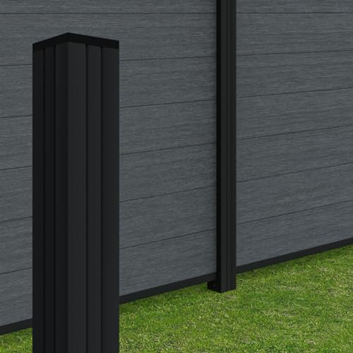 HEXIM Gartenzaun WPC, Alu Pfosten 180x180cm Steckzaun grau & anthrazit, Sichtschutz Windschutz Zaun Lamellenzaun (Pfosten 240cm zum einbetonieren anthrazit inkl. Pfostenkappe)