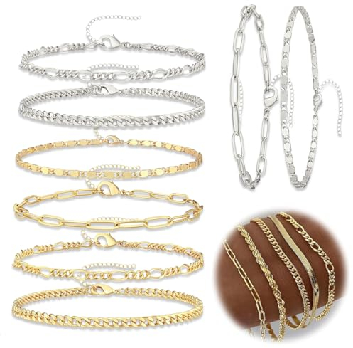 QOWUXHZ 10 Stück Armband Edelstahl Damen Armband Damen Gold Silber Verstellbare Armband Set Verstellbare 16+5 Cm Liebe Geschenk Für Frauen Mädchen