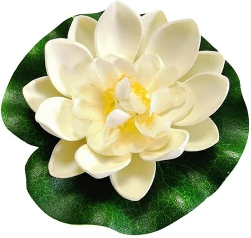 PurYupearl Artificial Floating Foam Lotus Flower with Water Lily Pad,Lifelike Pond Pool Lotus Ornaments,Realistic Ornament for Home Garden Pond Aquarium Decor，Artificial Plants and Flowers (White)