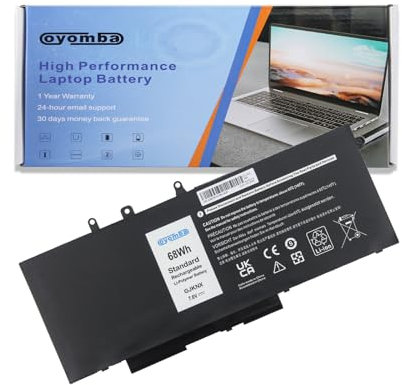 Oyomba GJKNX 93FTF Batterie de Rechange pour Ordinateur Portable Dell Latitude 5280 5480 5490 5580 5590 E5480 E5580 E5580 E5490 E5590 5491 5591 Precision 15 3520 3530 Series 0DY9NT 5YNT HR4. 451-BBZG