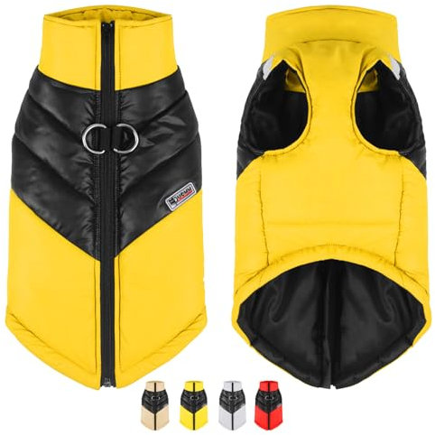 YOUYIKE Hundemantel Wasserdicht Hundejacke Winte Hundejacke Mit Reflektierenden Streifen, Geeignet FüR Nachtwanderung Hundejacke Mit Geschirr Entwickelt FüR Hundejacke GroßE Hunde Design(Gelb S)