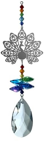 Peacock Crystal Fantasy Rainbow Spiral Crystal Pendant Sun-Catcher Mobile, Handmade in UK, Prismatic Colourway, Bead Cascade, Silver