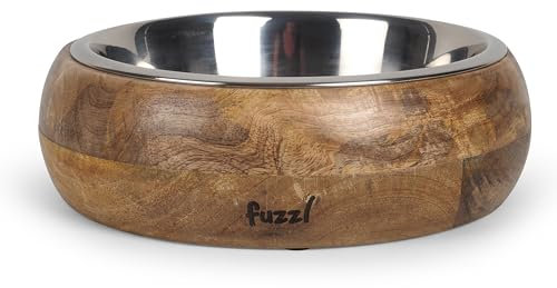 Fuzzl Titan Dog Bowl 24cm - Mango Wood & Stainless Steel Bowl Natural Dog Bowl for Indoors with Rubber Base - Versatile Dog Bowls and Dog Water Bowl for Hydration and Feeding