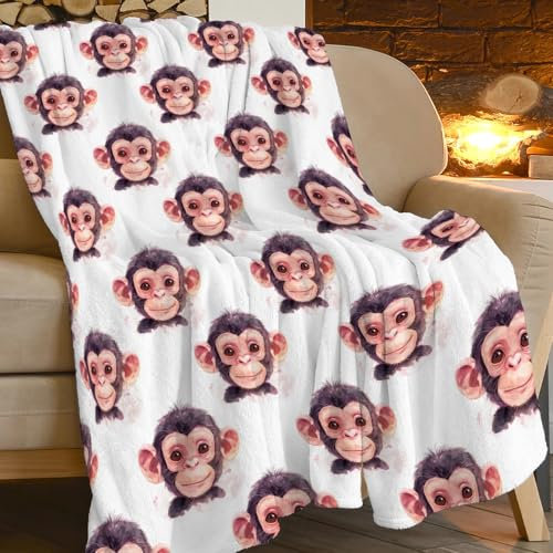 Überwurfdecke mit Affen-Motiv, niedlicher kleiner Gorilla, Tierdruck, Geschenke, Couch, Sofa, Bett, Dekoration, weich, gemütlich, leicht, Fleece-Plüsch, Flanell-Bettwäsche für Liebhaber, Damen,