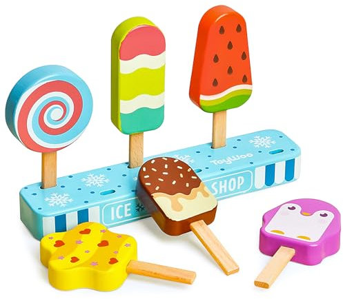KIYTARBOO Eisdiele, Eisladen Kinder Holz,6 Pcs EIS am Stiel, EIS Spielzeug für Kinder, Montessori Spielzeug ab 3 4 5 6 Jahre,Kaufladen Zubehör Geschenk Mädchen Jungen 3 4 5 6 Jahren