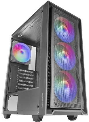 MARSGAMING MC-AIR, Case Gaming ATX, 4x Ventole FRGB Rainbow 120mm, Pannello Frontale Mesh, Finestra Laterale in Vetro Temperato, Semitorre PC Doppia Camera, Supporto Raffreddamento a Liquido, Nero